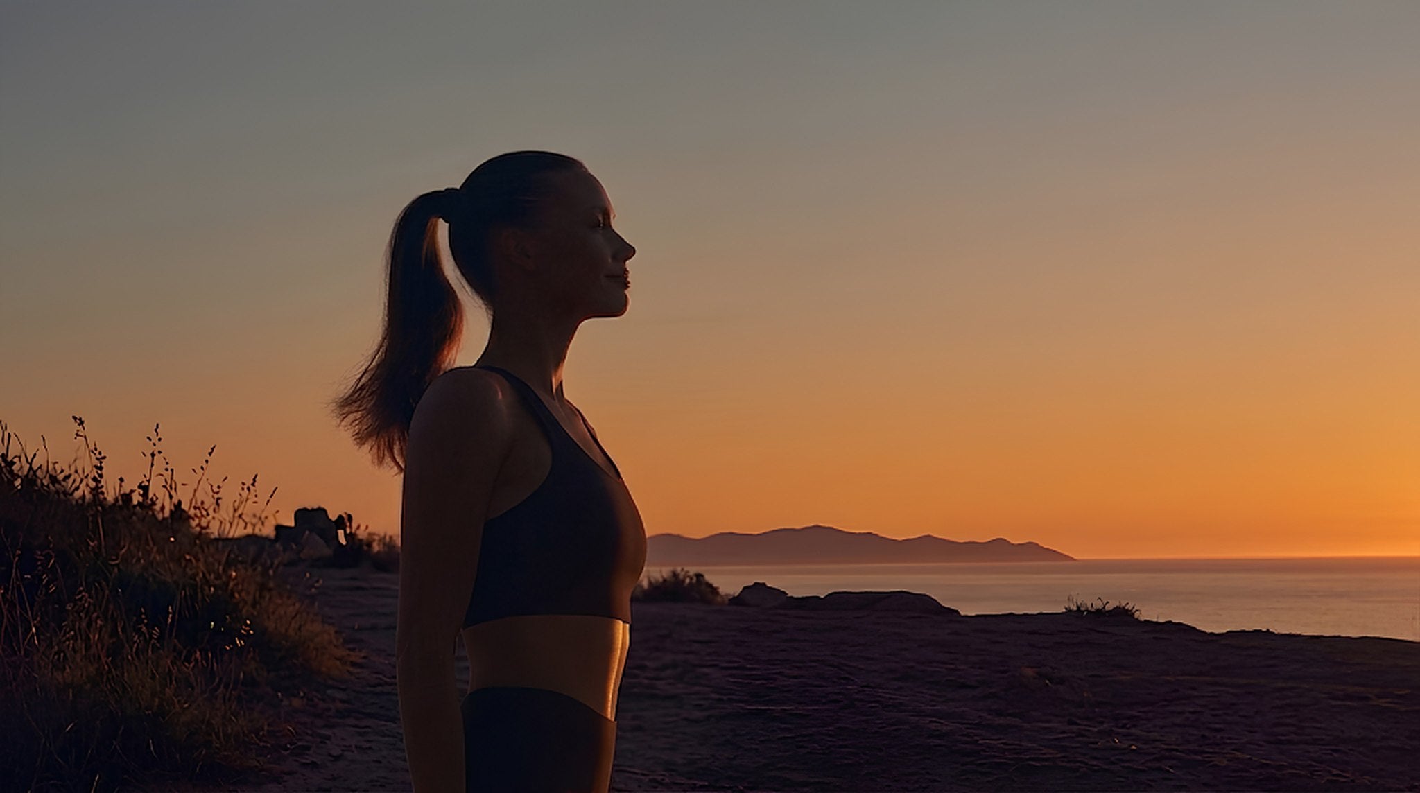 Silhouette at sunset, looking out over the sea