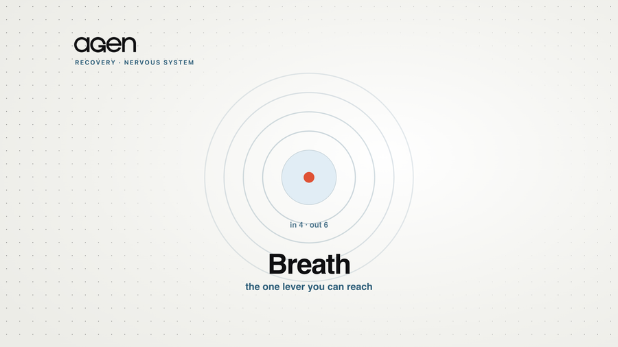 Concentric breathing rings radiating from a calm centre, labelled in 4, out 6.