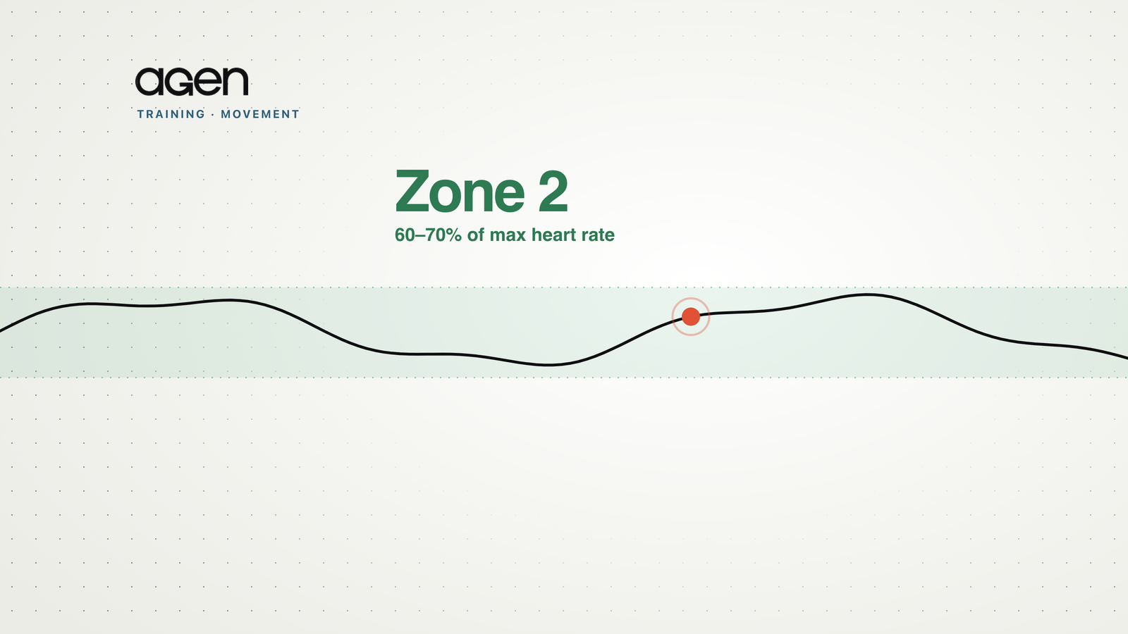 A calm aerobic heart-rate wave through a highlighted Zone 2 band.