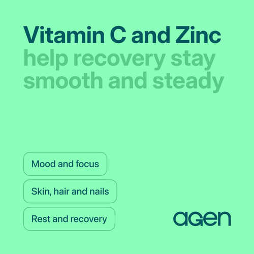 Agen Vitamin C + Zinc supplement, front of bottle