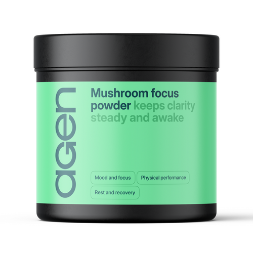 Agen Mushroom Focus Powder supplement, front of bottle