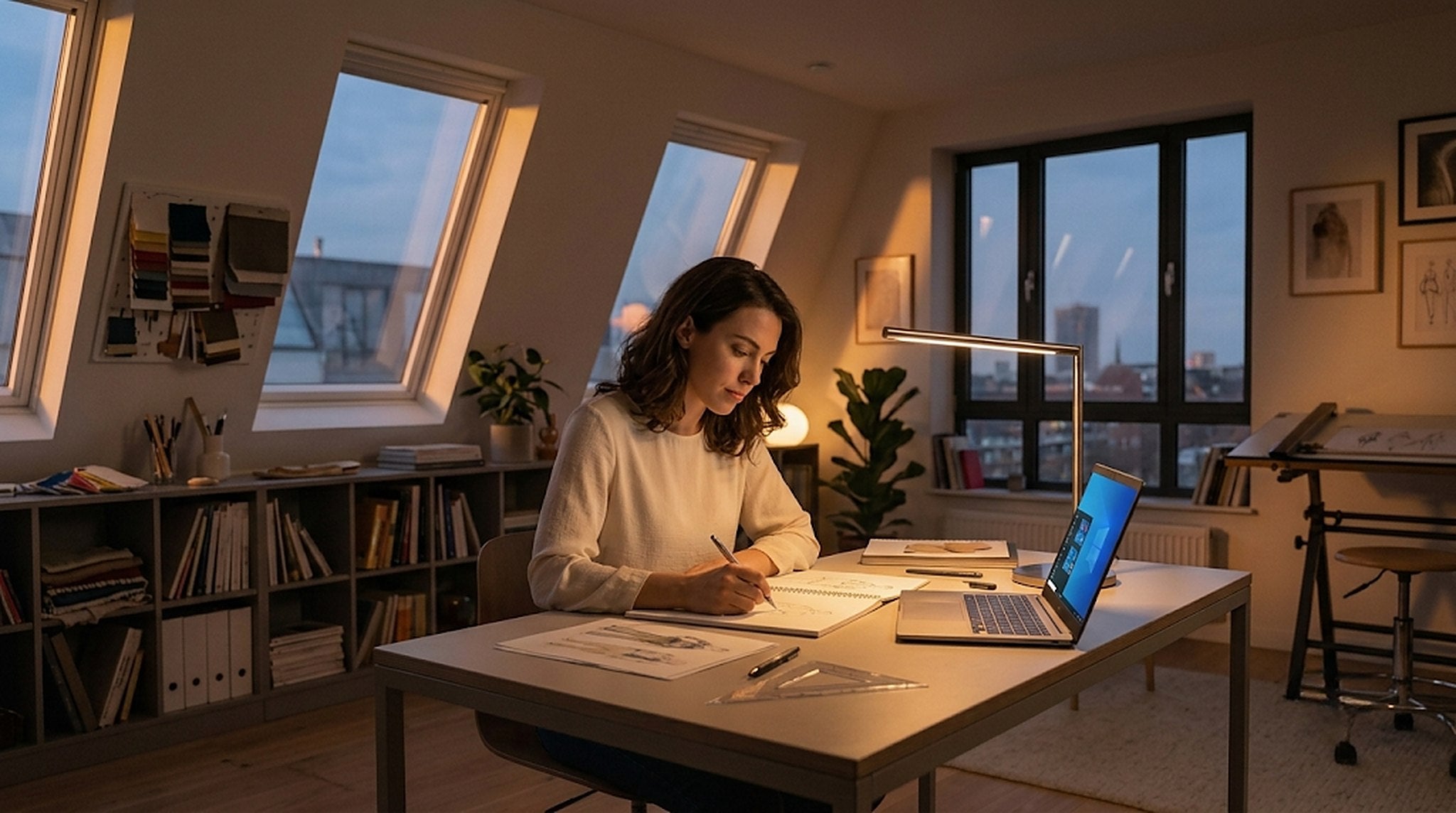 The same desk, the same evening — calm and focused